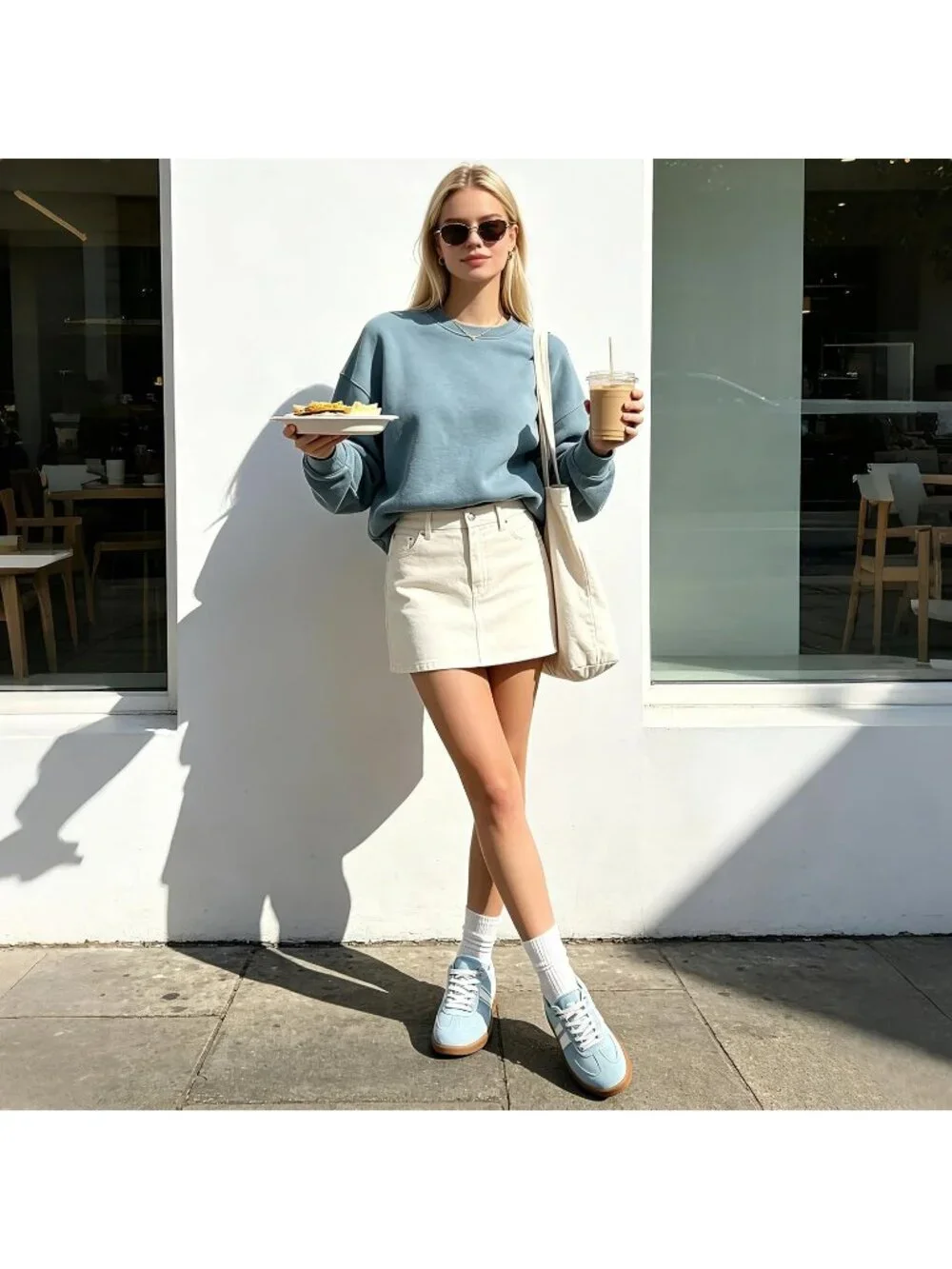 Women's Sky Blue Canvas Shoes Flat Pull On Round Toe Athletic Tennis Sneakers